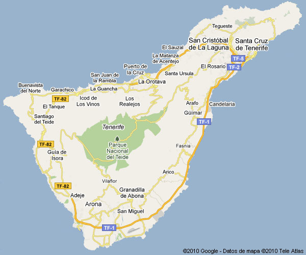 Mapa de la isla de Tenerife