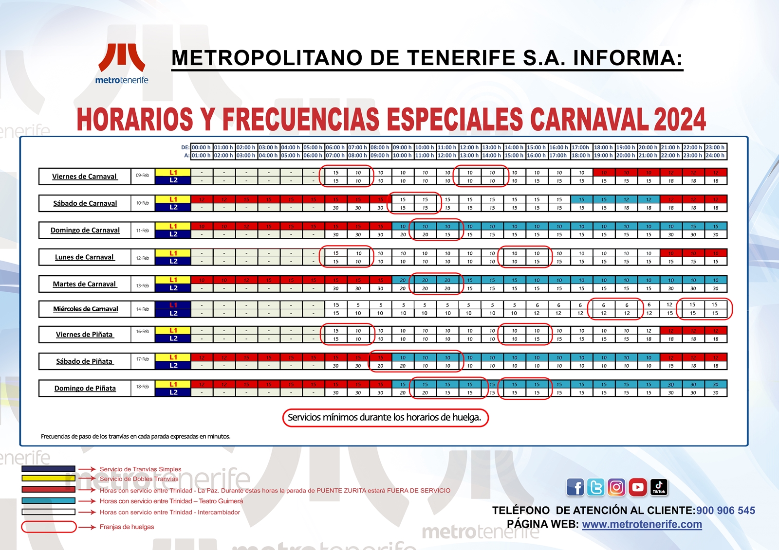 Horarios Metro Tenerife Piñata 2024